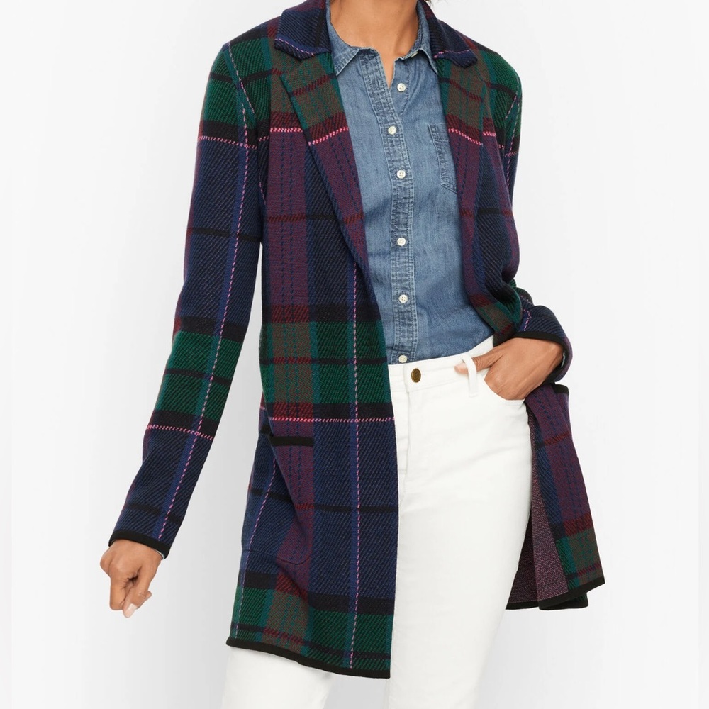 Talbots Weekend Plaid Merino Wool Cardigan Sweater